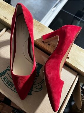 Cole Haan Hot Ruby Red Suede Pointed-Toe Pumps - sz9  NEW